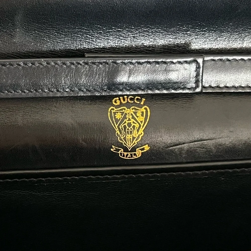 Rare Vintage Gucci Shoulder Clutch Bag Black Leather 1970s